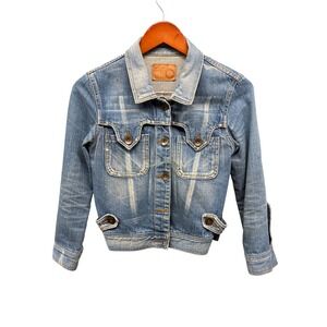 Blue Blue Womens M Denim Jean Jacket Distressed Washed Button Front Casual Style
